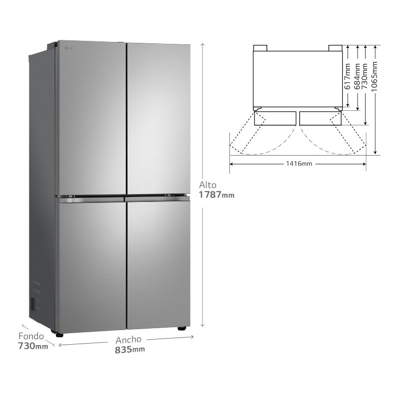 frigo americano lg gmb860pyde 179×83 530l 4p inox clase/d - Imagen 2