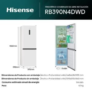 frigo combi hisense rb390n4dwd 186×60 nf blanco clase/d