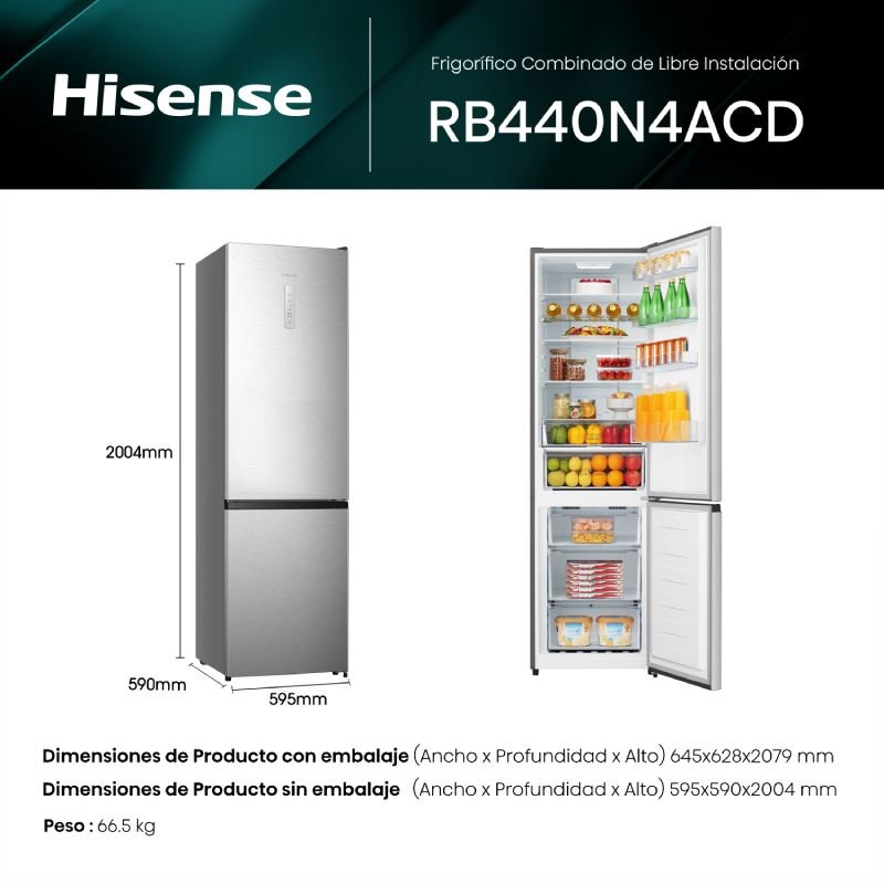 frigo combi hisense rb440n4acd 200×60 inox dsp - Imagen 2