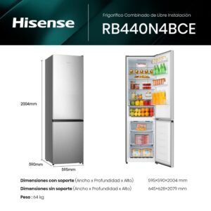 frigo combi hisense rb440n4bce 201×60 nf inox clase/e