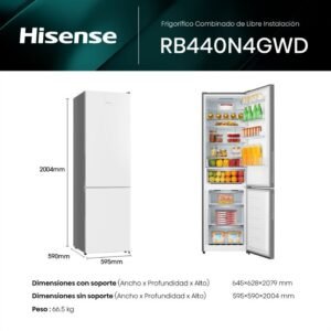 frigo combi hisense rb440n4gwd 201×60 nf blanco cristal clase/d