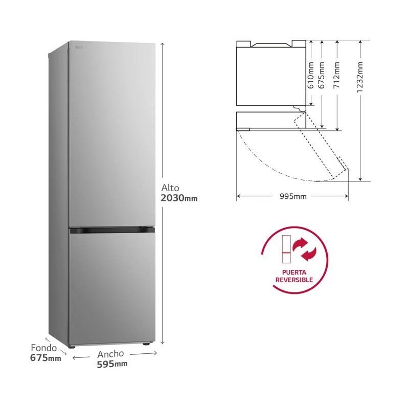 frigo combi lg gbv5240dpy 203×60 nf inox metalfresh clase/d - Imagen 3