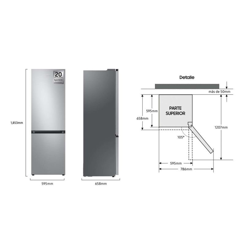 frigo combi samsung rb34c600csa/ef 185×59 nf inox clase/c - Imagen 2