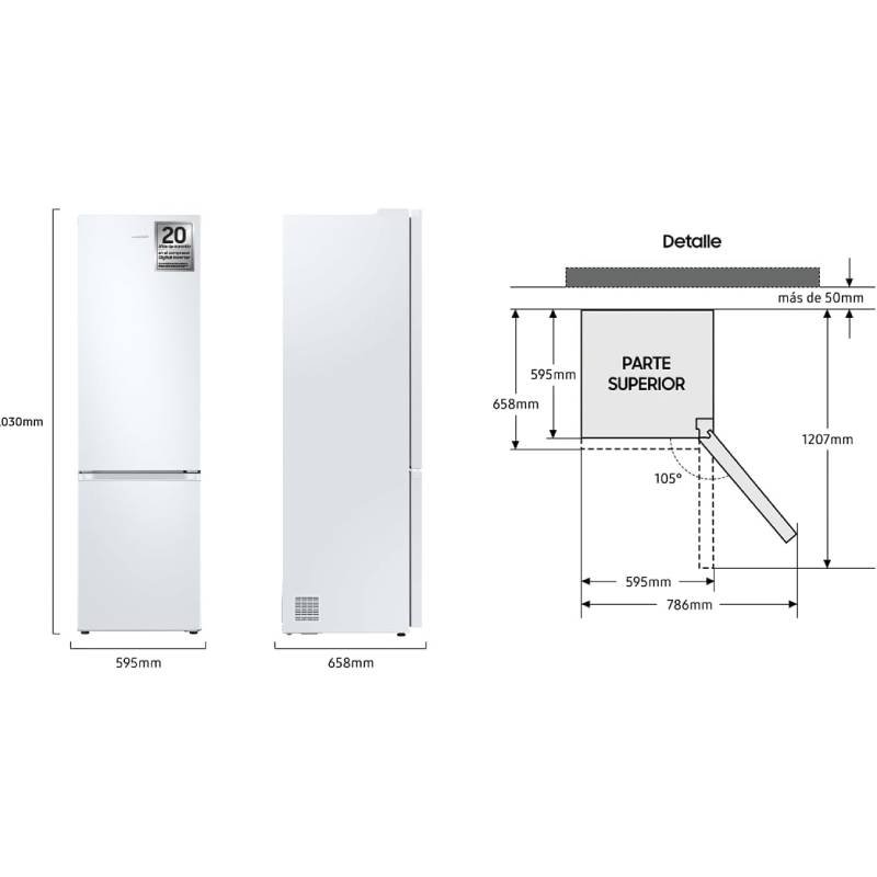 frigo combi samsung rb38c605cww/ef 203×60 nf blanco clase/c - Imagen 2