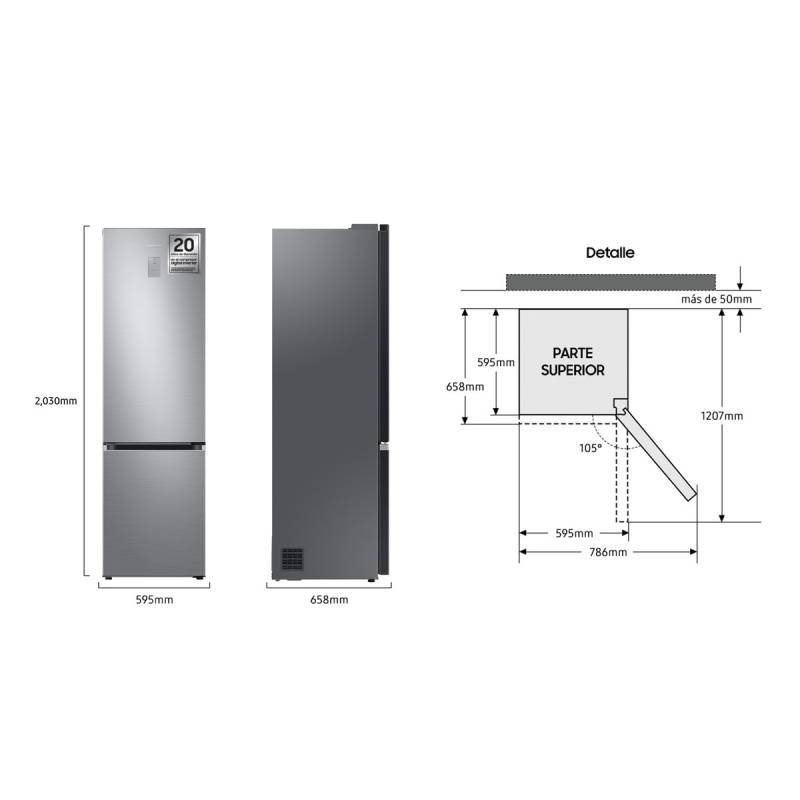 frigo combi samsung rb38c776cs9/ef 203×60 nf inox clase/c - Imagen 3