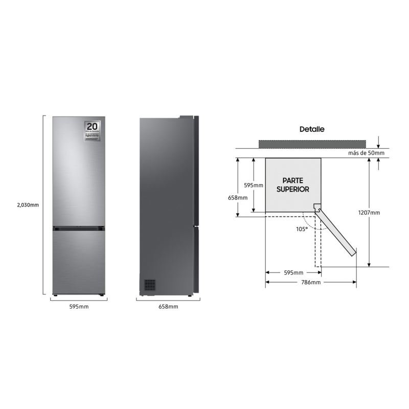 frigo combi samsung rb38c7b6as9/ef 203×60 nf inox clase/a - Imagen 3