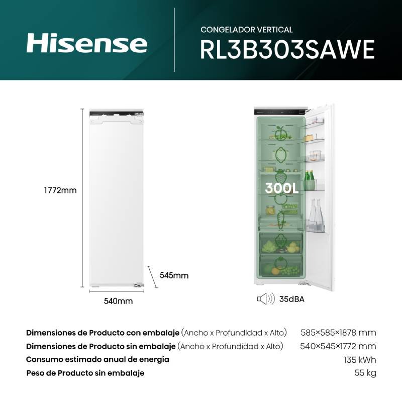 frigorifico integrable hisense rl3b303sawe 1p 177x54x55 nf int - Imagen 2