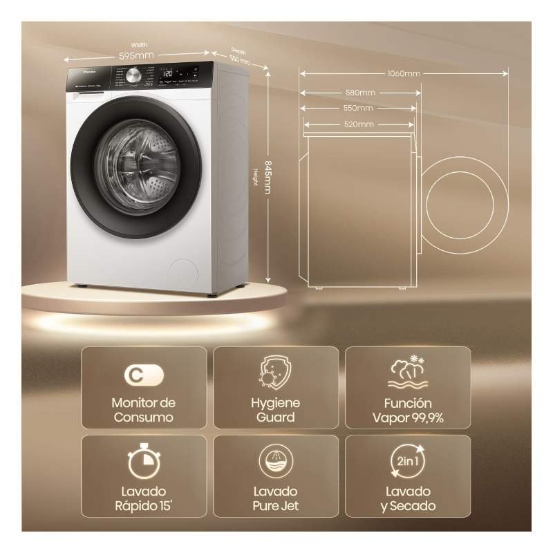 lavad-secadora hisense wd3s9043bw3 9/6k 1400r a/d bca - Imagen 2