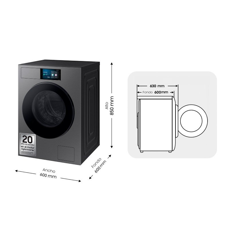 lavadora samsung wf90f09c4su3 9k 1400r atd dsp grafito - Imagen 2