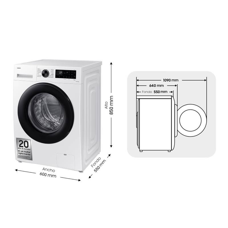 lavadora samsung ww11dg5b25aeec 11kg 1400rpm blanco - Imagen 2