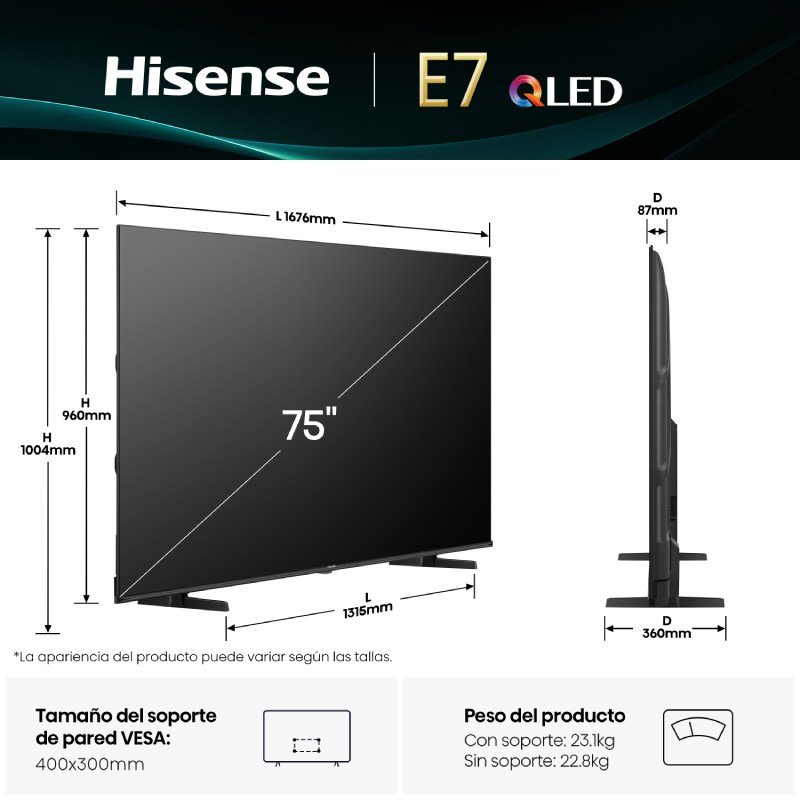 tv hisense 75″ 75e7q uhd qled smart tv dolbyatmos - Imagen 2