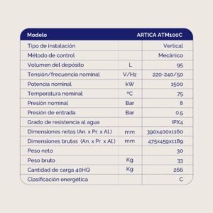 termo electrico artica atm100c 100l clase c