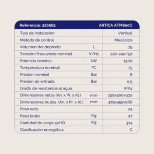 termo electrico artica atm800c 80l clase c